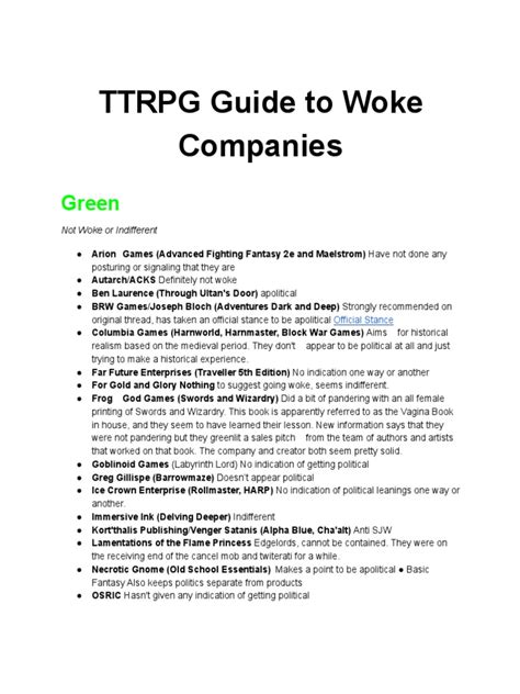 ttrpg guide to woke companies.